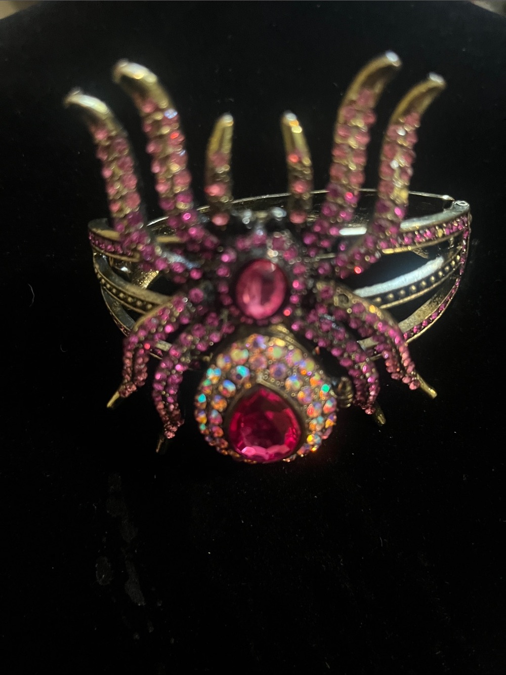 Pink Crystal Spider Bracelet with Aurora Accents
